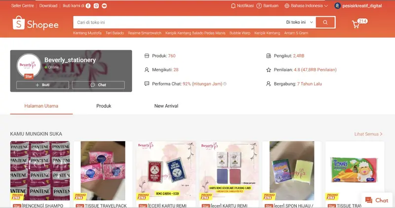 Tampilan toko Beverly Stationery