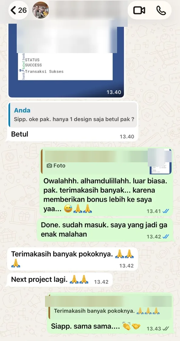 Klien kasih bonus